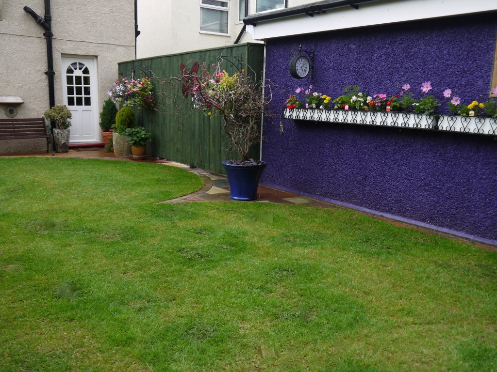 landscape design, landscaping, landscape gardener, Green Onion Landscaping, turfing, lawn, fencing, close board fence, garden gate, hanging baskets, decked area, curved decking, flowers, planting, soft landscaping, Stockton, Middlesbrough, Darlington