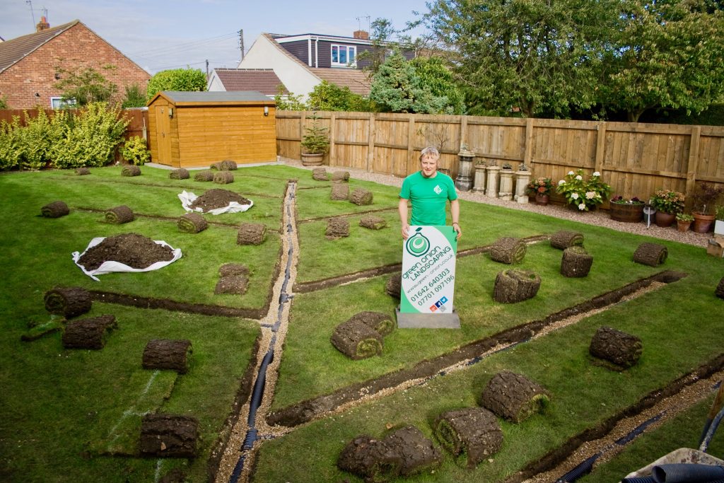 Garden drainage, garden flooding, water pooling, water logging, flooding, spider network system, French drainage system, sump holes, soak aways, land drains, Landscapers, drainage experts, drainage installers, North East, Stockton, Durham, Middlesbrough, Teesside, Stockton, Darlington, Green Onion Landscaping