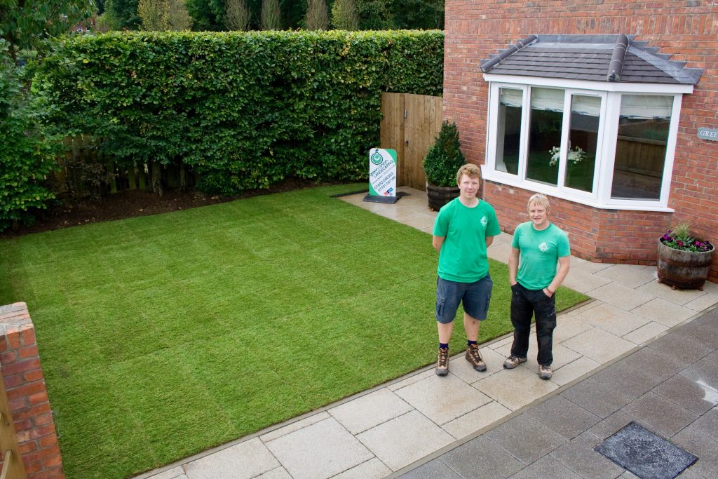 Turfing, turfed, grass, Rowlawn, Turfed lawn, new lawn, Landscapers, landscaping, garden design, Stockton, Middlesbrough, Darlington, Teesside,