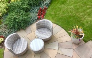 circular patios, alfresco dining, landscaping, garden design, seated area, turfing, planting, shrubs, design, Green Onion Landscaping, Yarm, Teesside, Tees Valley, Durham, Yorkshire,