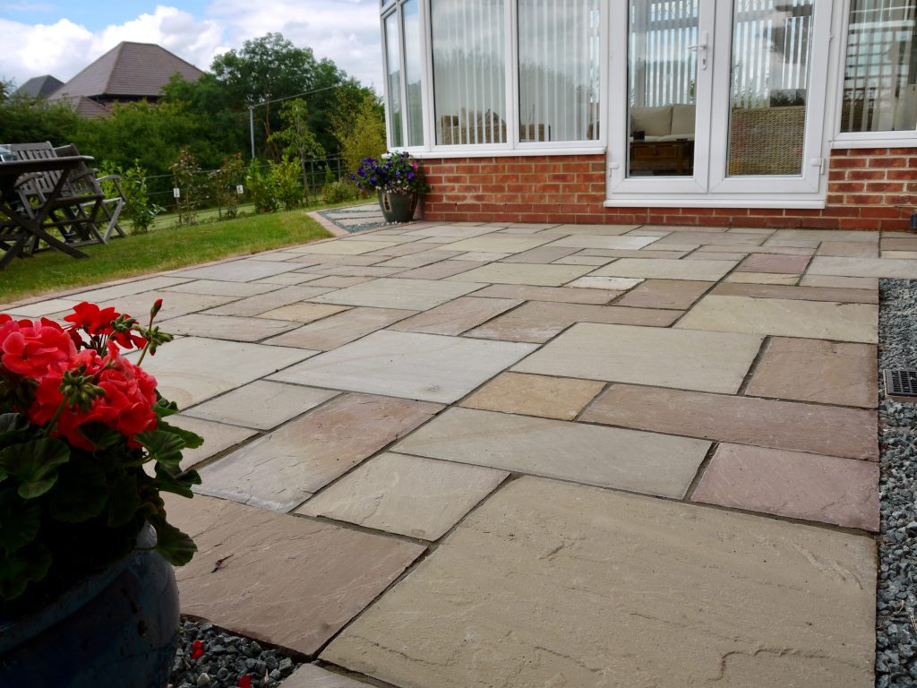 Sandstone Patio design, Wynyard Stockton on Tees, patio, sandstone, Green Onion landscaping, Landscapers, garden design, landscape design, construction, Teesside, darlington, Middlesbrough,