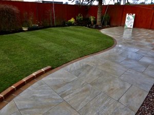 Porcelain slabs, porcelain paving, turfing, garden design, Green Onion Landscaping, Teesside, Stockton, Norton, Wynyard, turfed lawn, Rowlawn turf,