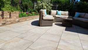 Porcelain patio, patios, garden, porcelain paving, brick walls, turfing, planting, landscaping, north east, durham, County Durham, Stockton, Redcar, Green Onion Landscaping