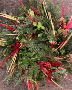 Merry, bright, Christmas, door wreath, wreaths, real, fresh foliage, stockton, County Durham, 