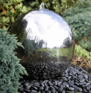 metal-steel-water-sphere-garden-water feature-landscaping-water-teesside-County-durham