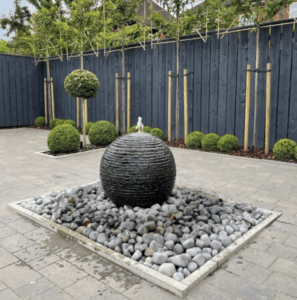 steel-sphere-water-feature-garden-landscaping-landscapers-teesside-county-durham-stockton-