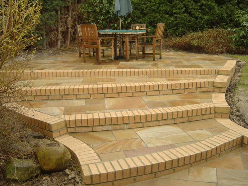 Sandstone Patio, paving, Green Onion Landscaping, steps, turfing, garden design, Teesside landscapers