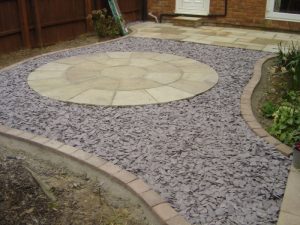 Circular patio, sandstone patio, Teesside landscapers, landscaping Stockton, garden design, Green Onion Landscaping