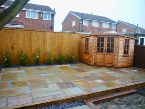 sandstone patio, patios paving, patio area, shed, slate, landscaping, landscapers, Green Onion landscaping, Teesside, Tees Valley, Durham, North Yorkshire, Hartburn, Stockton, Fairfield, Norton, Wynyard, Stillington, Stainton, Carlton, Hutton Rudby, Design, patio, paving ideas,