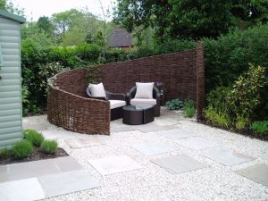 low maintenance gardens, paving, fencing, garden screening, willow screening, simple garden, landscapers, landscaping, Green Onion Landscaping