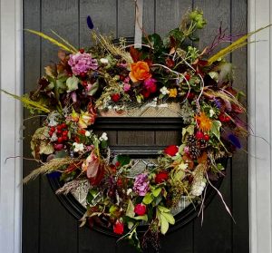 wicker-heart-shaped-fresh-foliage-flowers-door-wreath-all-occasions- door wreath-green-onion-landscaping-stockton-delivery-teesside-county-durham-landscaping