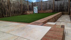 April gardening tips, a beautiful, fresh, lush looking, artificial garden lawn installation. This is fake grass at its best. We are artificial lawn installers across Teesside, County Durham and the North East of the UK